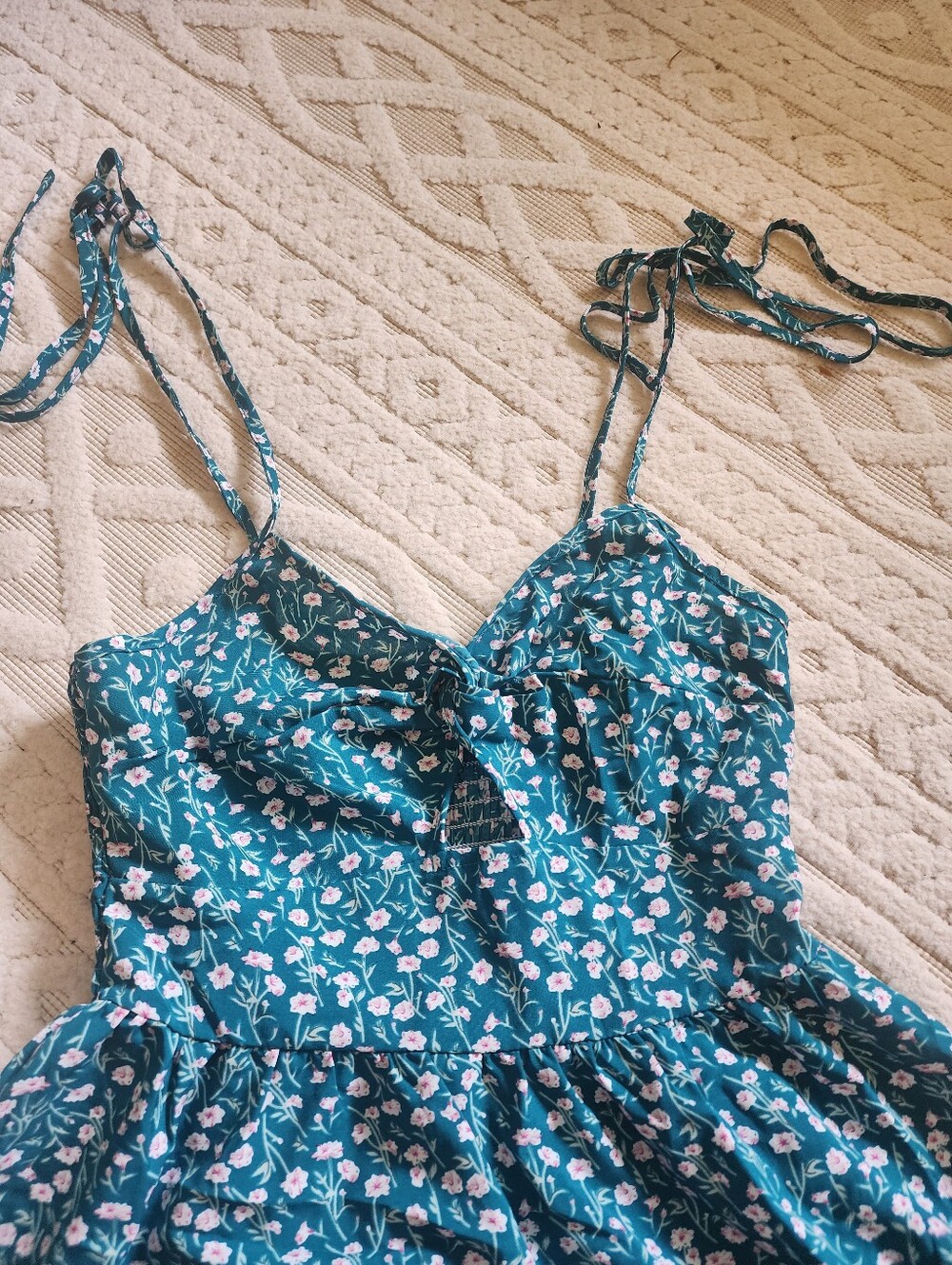 XS SHEIN Green Floral Dress with Pink Blossoms - Picture 8 of 9